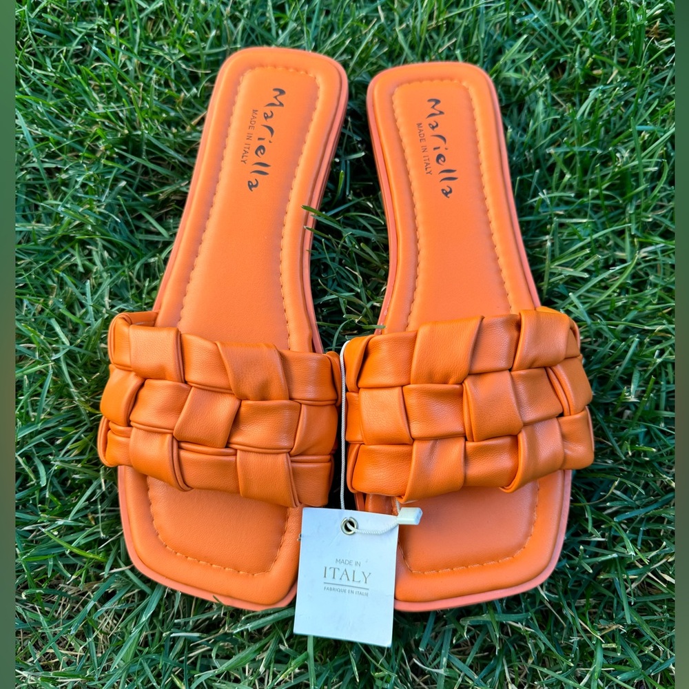Mariella Italian made orange slide sandals fall orange basket weave Y2K size 9.5
